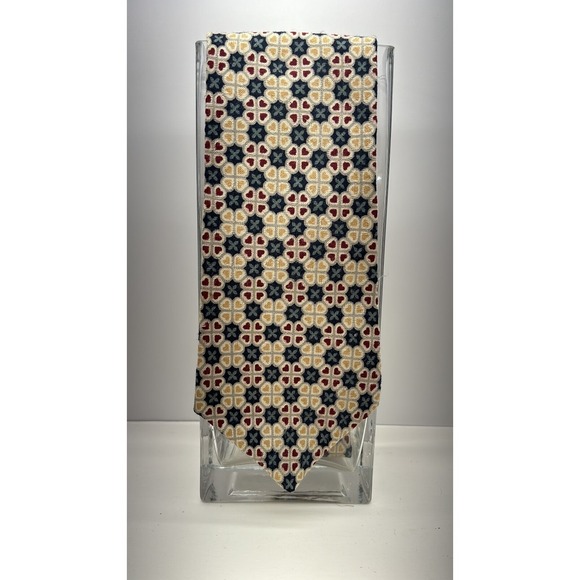 Claiborne Other - Claiborne Mens Silk Tie Geometric Heart Mosaic Navy Blue Burgundy Cream USA Made